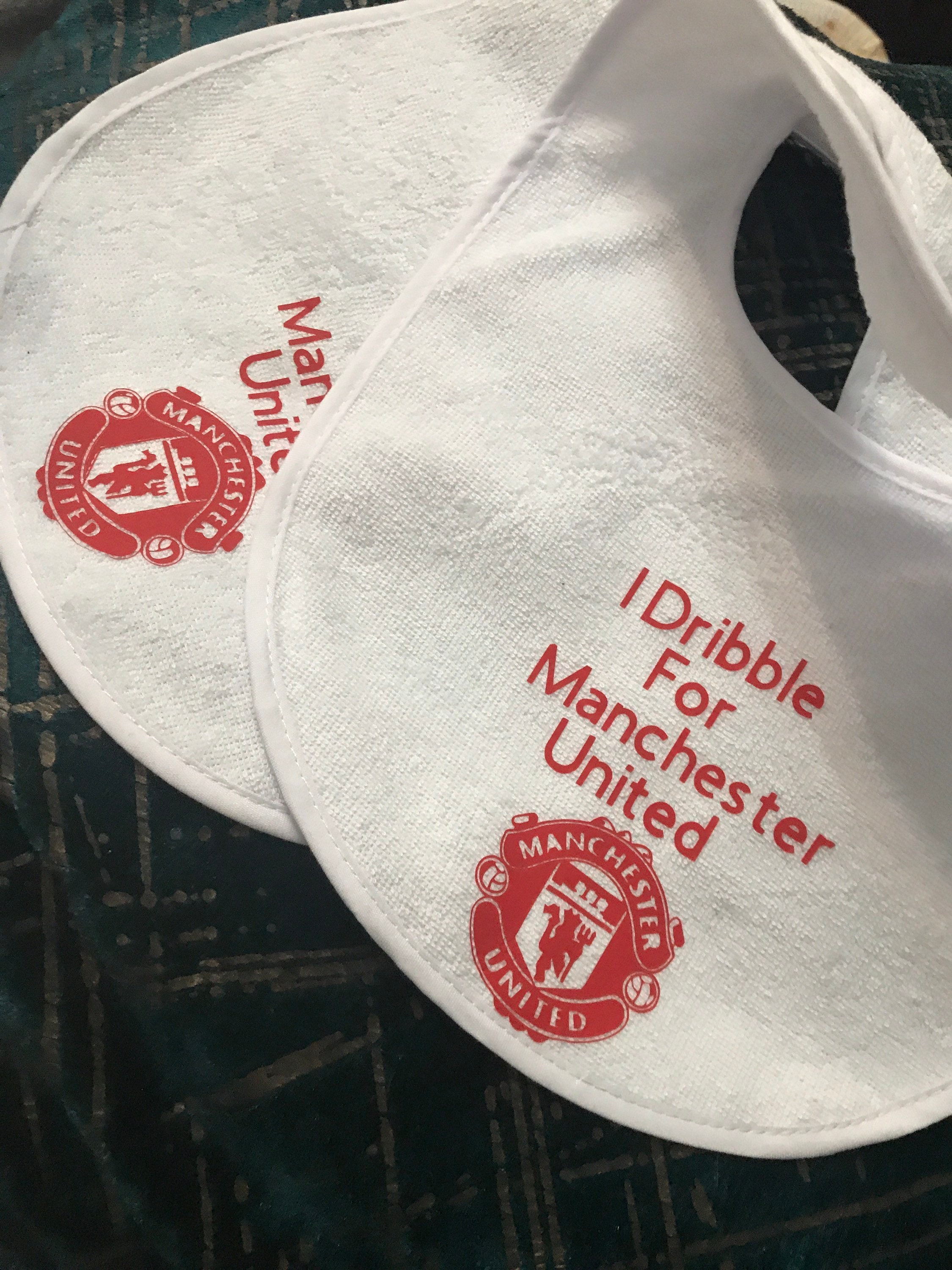 Baby football kit bib with I dribble for your chosen team like Etsy