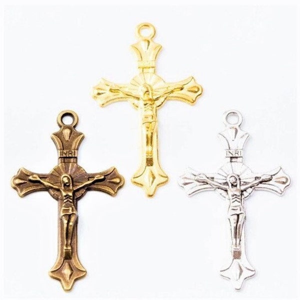 2 = Croix au choix couleurs or, bronze  et argent ,dimensions 37 x 20 mm ,Lien 1,5 mm ,Vente lot de 2 pièces