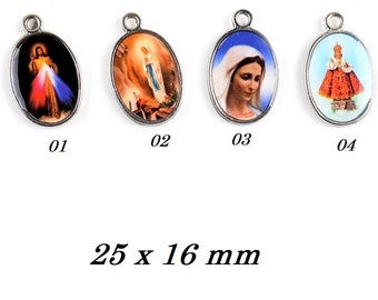 x1'Medals Pendants 25 x 16 mm - Divine Jesus Mercy "Our Lady of Lourdes" Virgin of Fatima "Child Jesus of Prague -Double Face