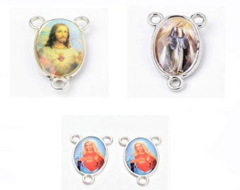 1 Miraculous Virgin - 1 Sacred Heart of Jesus - 1 Sacred Heart of Mary, Center Rosary Rosary, Sold individually