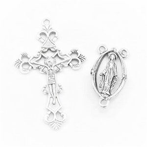 Cross + Center Rosary Rosary, Miraculous Virgin, Cross 43x25 mm Hole 2 mm, Connector 24 x 14 mm, 3 links Holes 2 mm, Rosary set