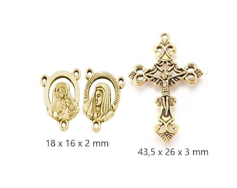 Cross + Center Rosary Rosary, Antique Gold 43.5 x 26 x 3 mm Hole 2 mm, Connector 18 x 16 x 2 mm, 3 links Holes 2 mm,Rosary set