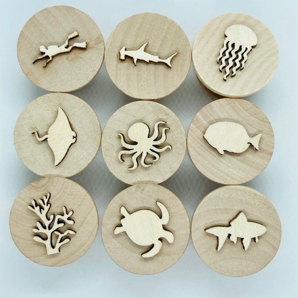 Ocean Wood Stampers | Playdough Stamps | Playdough Tools | Wooden Toys | Fine Motor Skills | Waldorf Montessori | Preschool Activities