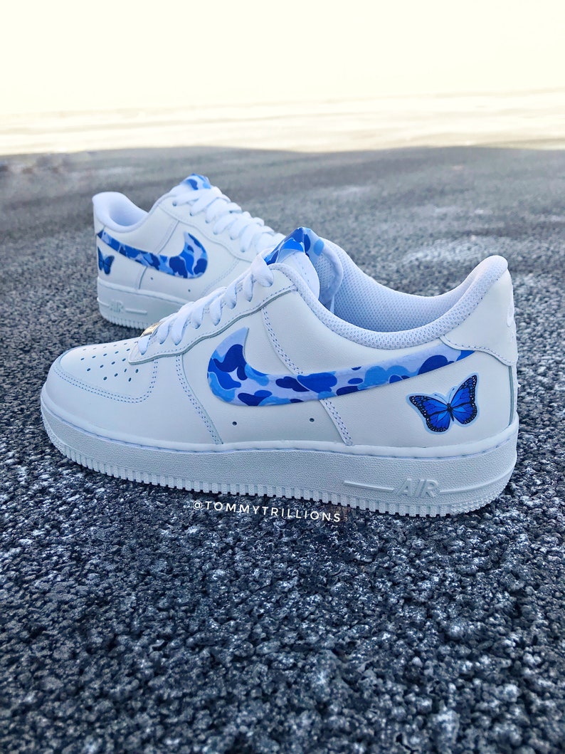 Custom Nike Air Force 1 Shoes Butterfly Camo Blue White ALL | Etsy