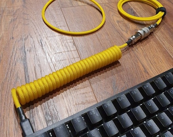 Yellow coiled artisan USB C cable for mechanical keyboards GX16