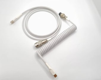 Pure white coiled artisan USB C cable for mechanical keyboards GX16