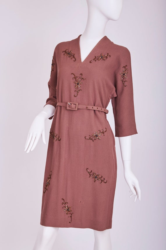 1940s brown beaded dress by Walgar