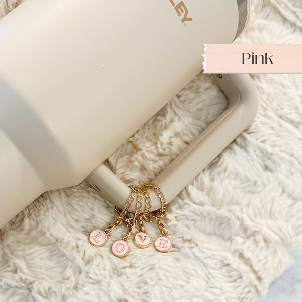 Stanley Cup Charm for Handle Initial Letter Charm Personalized Gift for Her Pink Gold Plated Charm for Tumbler Accessory Charm Bracelet