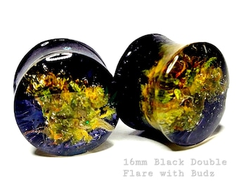 Black Gauges Weed Plugs | Black Plugs and Tunnels | 0g, 00g, 7/16, 1/2, 9/16, 5/8 | Black Onyx |  Handmade Hemp Jewelry | Plug Earrings