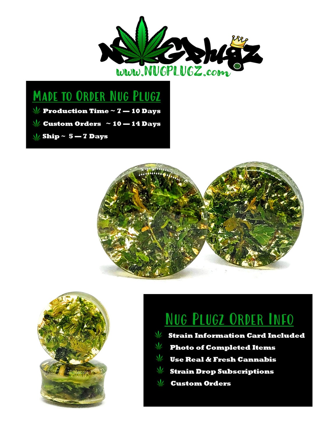 CLEAR NUG PLUGZ Real Cannabis Plugs Weed Gauges Etsy