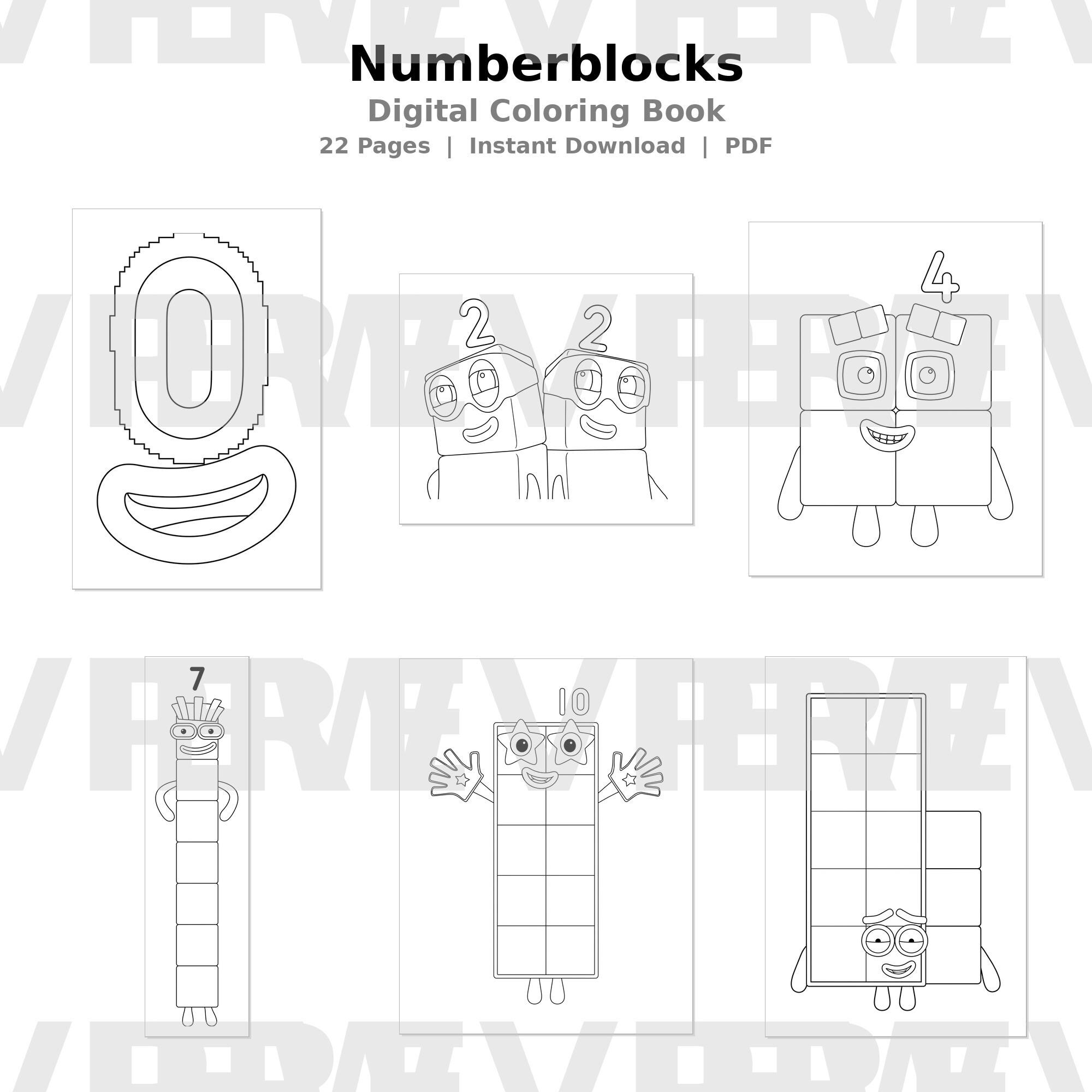 Numberblocks Coloring Pages, Printable Coloring Book, Numbers 0-20