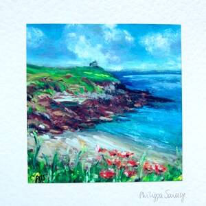 Poppies above Porthcurnick Handmade Greeting Card