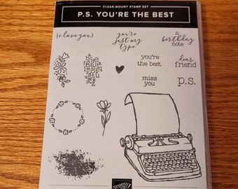 Stampin' Up! Retired P.S. You're the Best Red Rubber (Not Cling) Stamp Set from 2018 Annual Catalog