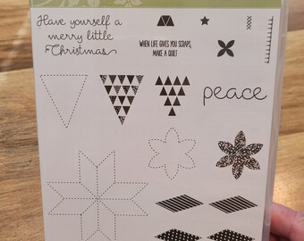 Stampin' Up! Retired Christmas Quilt Photopolymer stamp set (Brand New!) and Coordinating Quilt Builder Framelit Dies from 2017.