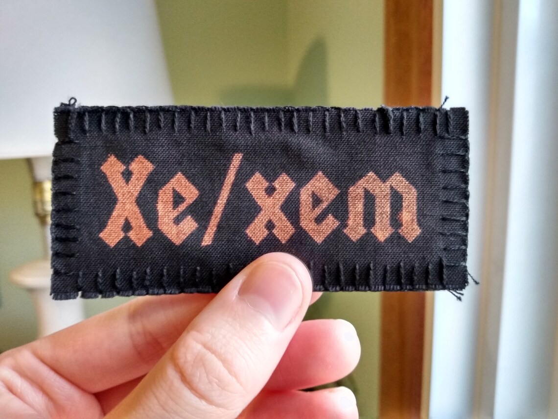 Custom Handmade Bleached Cotton Punk Look Pronoun Patch Etsy