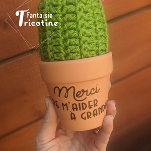 Crochet cactus with personalized phrase for educator or teacher
