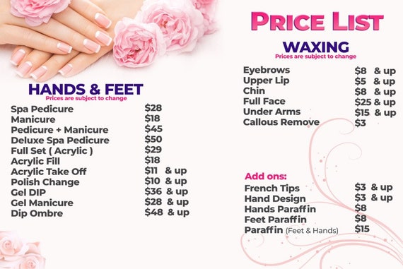 4. Nail Salon Price List Examples - wide 5