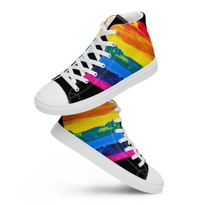 Men’s high top canvas shoes | Black with Rainbow Pride paint sizes US 5 - 13 in half sizes