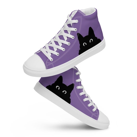 Womens Purple High Top Canvas Shoes Black Cat Lovers Size - Etsy Womens Purple High Top Canvas Shoes Black Cat Lovers Size - Etsy