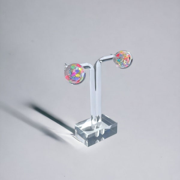 Confetti Shaker Poly Resin Sphere Stud Earrings