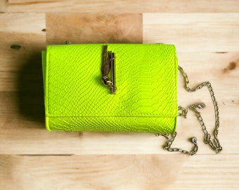 Snake Skin Embossed - Neon Green Faux Snake Skin Purse