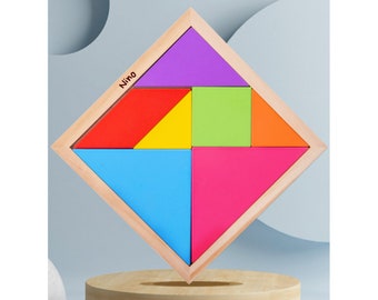 Logic Game Wooden Puzzle Tangram Brain Teaser Puzzle Educational Game Kids Toy Montessori Educational Gift for 3-8 Year Old Children