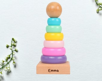 Wooden stackable ring game for customizable baby