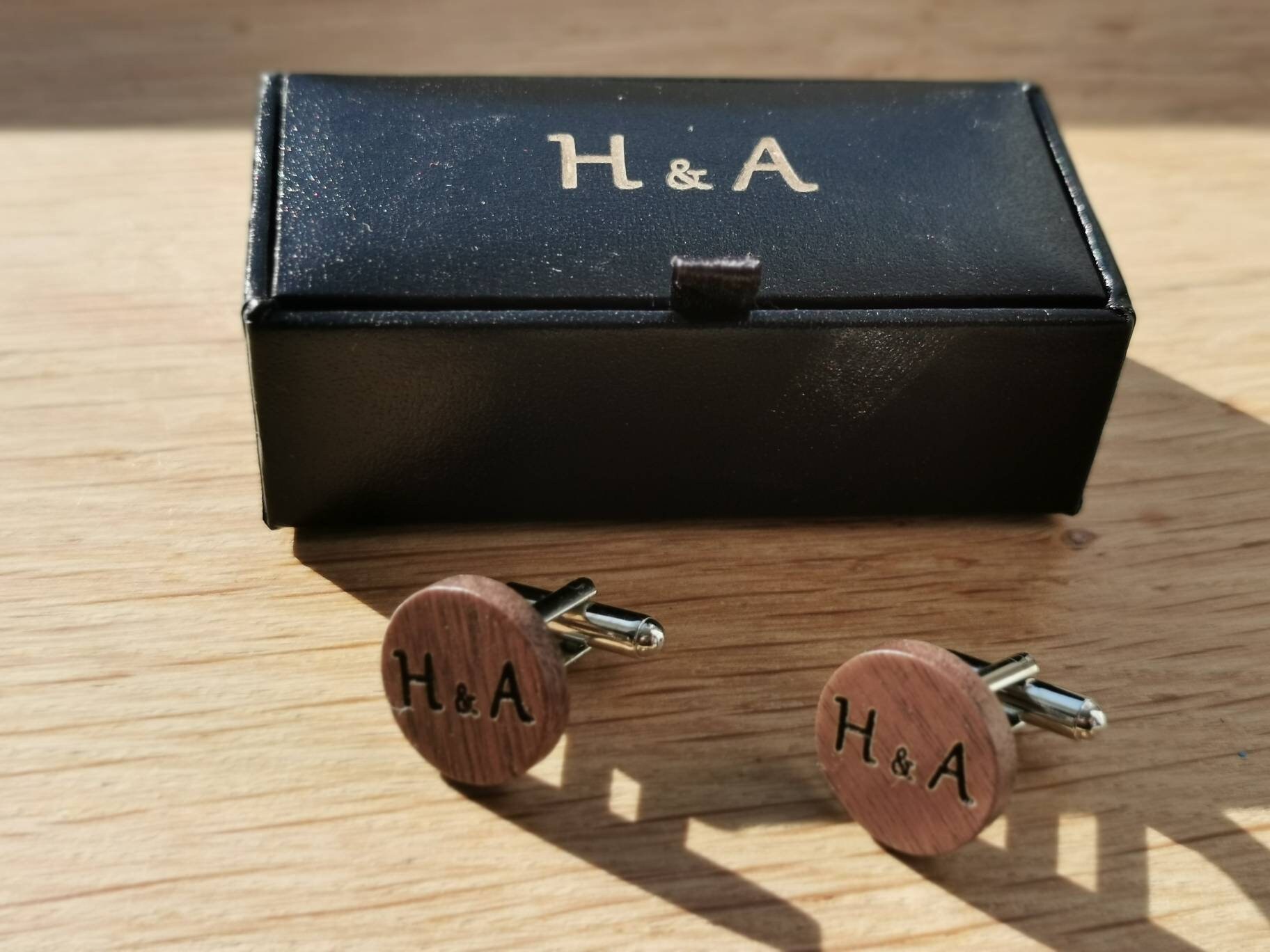Personalised cufflinks by woodcut, men's wedding accessory gift o…