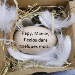 Oeuf en bois personnalisé pour annonce de grossesse originale, futur bébé, demande parrain marraine, annonce naissance proches grands parent image 10