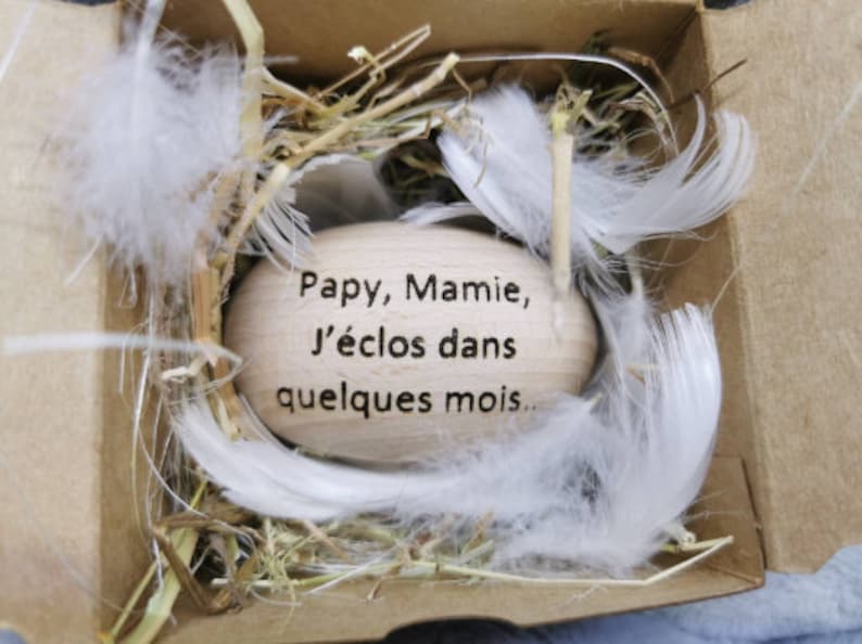 Oeuf en bois personnalisé pour annonce de grossesse originale, futur bébé, demande parrain marraine, annonce naissance proches grands parent image 10