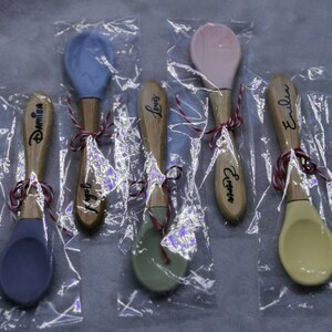 Personalized cutlery in wood and silicone for baby birth... Ideal gift for birth, baptism, birthday image 8