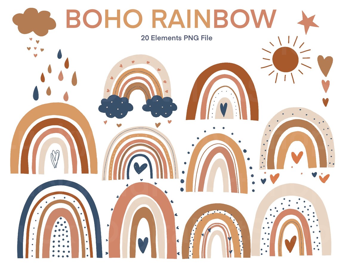 Boho Rainbow Clipart Neutral Rainbow PNG Baby Shower | Etsy