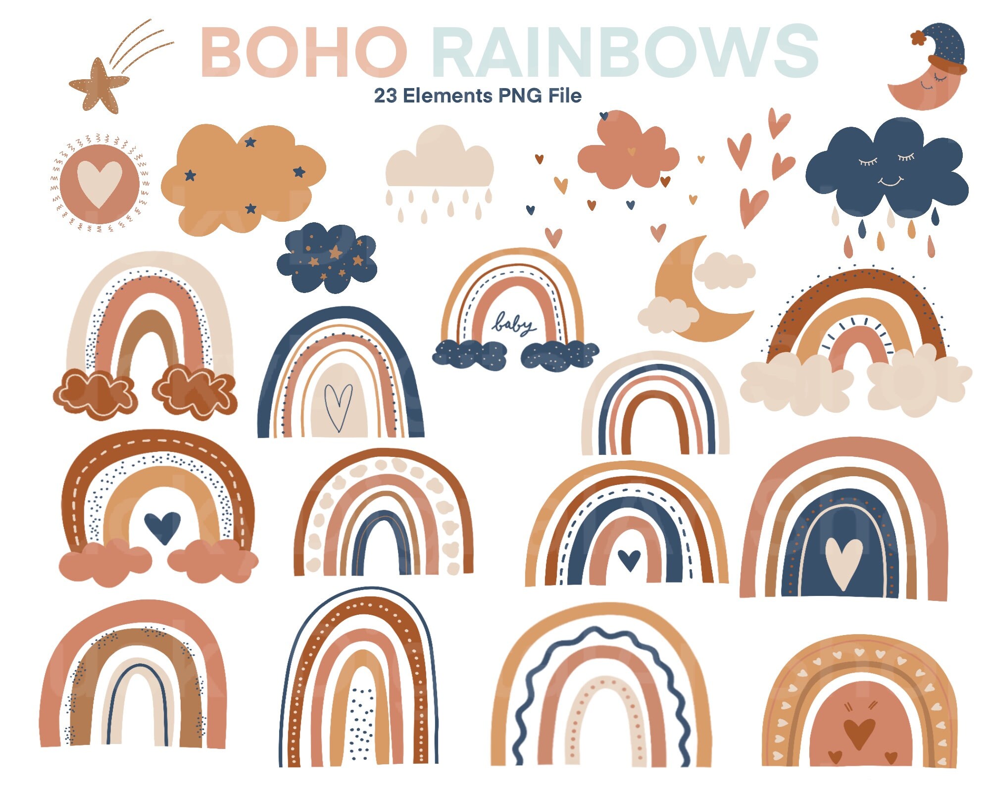 Paper Neutral Rainbow PNG Boho Rainbow Clipart Boho Nursery Decor Clip
