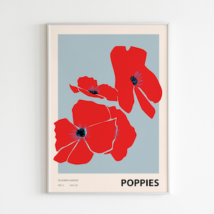 Colorful Flower Illustration Print, Abstract botanical wall art, Home decor, Poppies