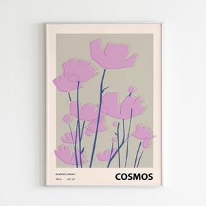 Colorful Flower Illustration Print, Abstract botanical wall art, Home decor, Cosmos