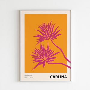 カラフルな花のイラストプリント、抽象的な植物の壁アート、折衷的な室内装飾、砂漠の花、Carlina 01