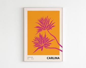 Impression d’illustration de fleurs colorées, Art mural botanique abstrait, Décoration éclectique, Fleur du désert, Carlina 01