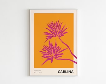 Stampa colorata illustrazione floreale, arte murale botanica astratta, decorazione eclettica della casa, fiore del deserto, Carlina 01