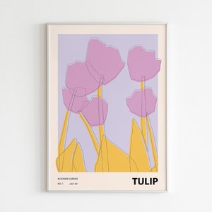 Colorful Flower Illustration Print, Abstract botanical wall art, Home decor, Tulip