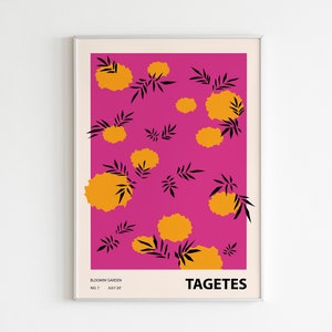 Colorful Flower Illustration Print, Abstract botanical wall art, Eclectic home decor, Tagetes 03