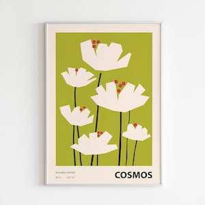 Colorful Flower Illustration Print, Abstract botanical wall art, Eclectic home decor, Cosmos 02