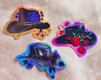 3 Holographische Hut Sticker mit Blumenmuster