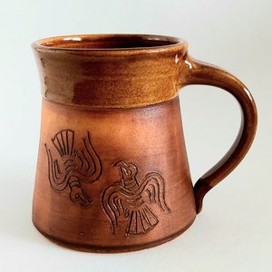 Odin&#39;s Ravens Mug Huginn Muninn Ceramic Pagan Viking Design Symbol Handmade Tankard  13.5oz Norse Drinking Cup  Skäl