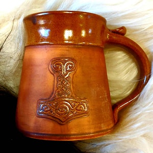 Thor's Hammer Mug Tankard 20oz Viking Handmade Ceramic Pottery Beer Cider Coffee Cup Anniversary Christmas Present Collectible Unique Gift