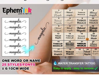 Tatuaggio temporaneo personalizzato - Il tuo tatuaggio con testo - Una parola o un nome personalizzato - Lotto di tatuaggi temporanei