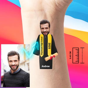 Set aus 12 Personalisierten Temporären Tattoos, Abschlussrobe, Erstellt aus Foto, Perfekt für Absolventen, Feiern und Zeremonien