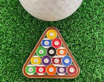 Billiards Racked Pool Balls Golf Ball Marker - Golf Gift, Golf Accessory, Fun Golf, Boyfriend Golf, Husband Golf, Christmas Gift