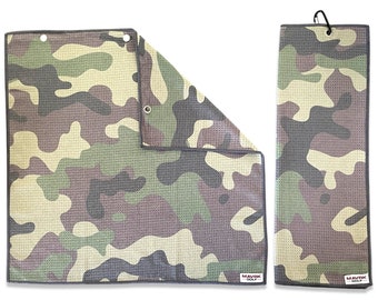 Camo Print Golf Towel - Tri-Fold Microfiber Waffle Texture Golf Towel w/ Golf Bag Clip - Golf Accessory, Golf Gift Idea