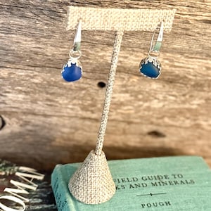 Two Blues Scottish Seaglass Earrings, Hand Made, One of a kind.