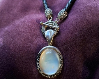 Michael Dawkins Starry Night leather necklace & MOP Quartz Doublet Pendant 925